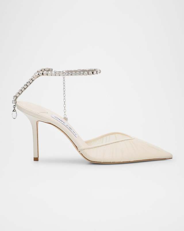 Saeda Ruched Crystal Ankle-Strap Pumps